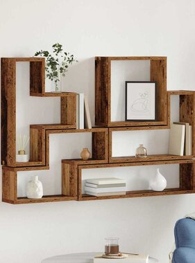 VidaXL Muur Cube met plank Oud hout 96 x 12 x 64 cm Bewerkt hout