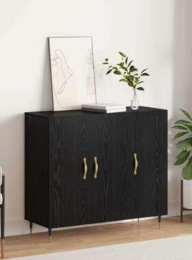 VidaXL Dressoir Zwart Eiken 90 x 34 x 80 cm Bewerkt hout