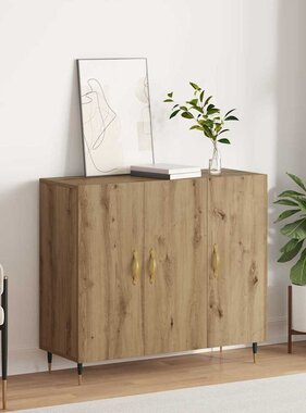 VidaXL Dressoir Artisan Eiken 90 x 34 x 80 cm Bewerkt hout