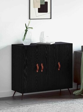 VidaXL Dressoir Zwart Eiken 89,5 x 34 x 80 cm Bewerkt hout
