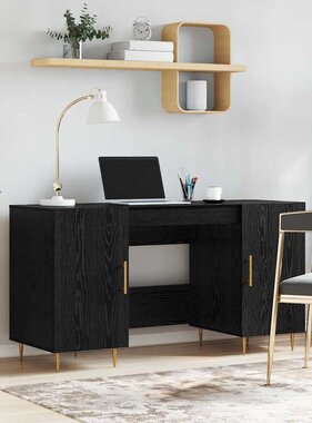 VidaXL Bureau met plank met opslag Zwart eiken Bewerkt hout