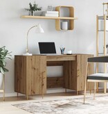 VidaXL Bureau met plank artisanaal eikenkleurig Bewerkt hout