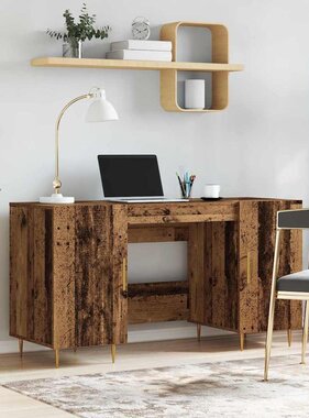 VidaXL Bureau met plank met opslag met de deur Oud hout Bewerkt hout