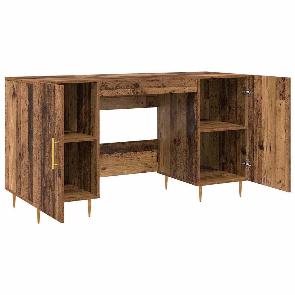VidaXL Bureau met plank met opslag met de deur Oud hout Bewerkt hout