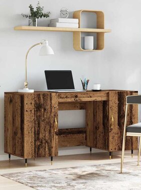 VidaXL Bureau met plank Oud hout 140 x 50 x 75 cm Bewerkt hout