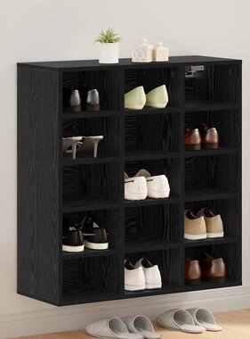 VidaXL Schoenenkast Zwart Eiken 77,5 x 30 x 83,5 cm Bewerkt hout