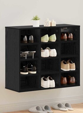 VidaXL Schoenenkast Zwart Eiken 77,5 x 30 x 67 cm Bewerkt hout