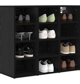 VidaXL Schoenenkast Zwart Eiken 77,5 x 30 x 67 cm Bewerkt hout