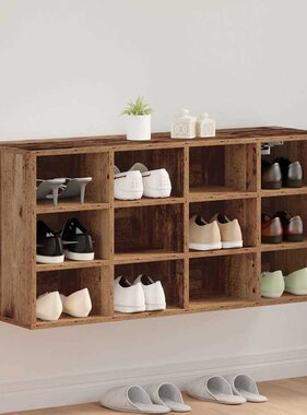 VidaXL Schoenenkast met plank Oudhout 103 x 30 x 51 cm Bewerkt hout