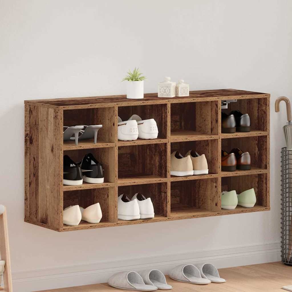 VidaXL Schoenenkast met plank Oudhout 103 x 30 x 51 cm Bewerkt hout