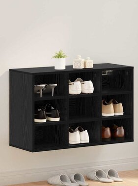 VidaXL Schoenenkast Zwart Eiken 77,5 x 30 x 51 cm Bewerkt hout