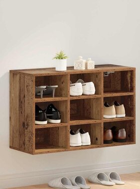VidaXL Schoenenkast met plank Oudhout 77,5 x 30 x 51 cm Bewerkt hout
