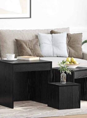 VidaXL Salontafel 3 pcs Zwart Eiken Bewerkt hout