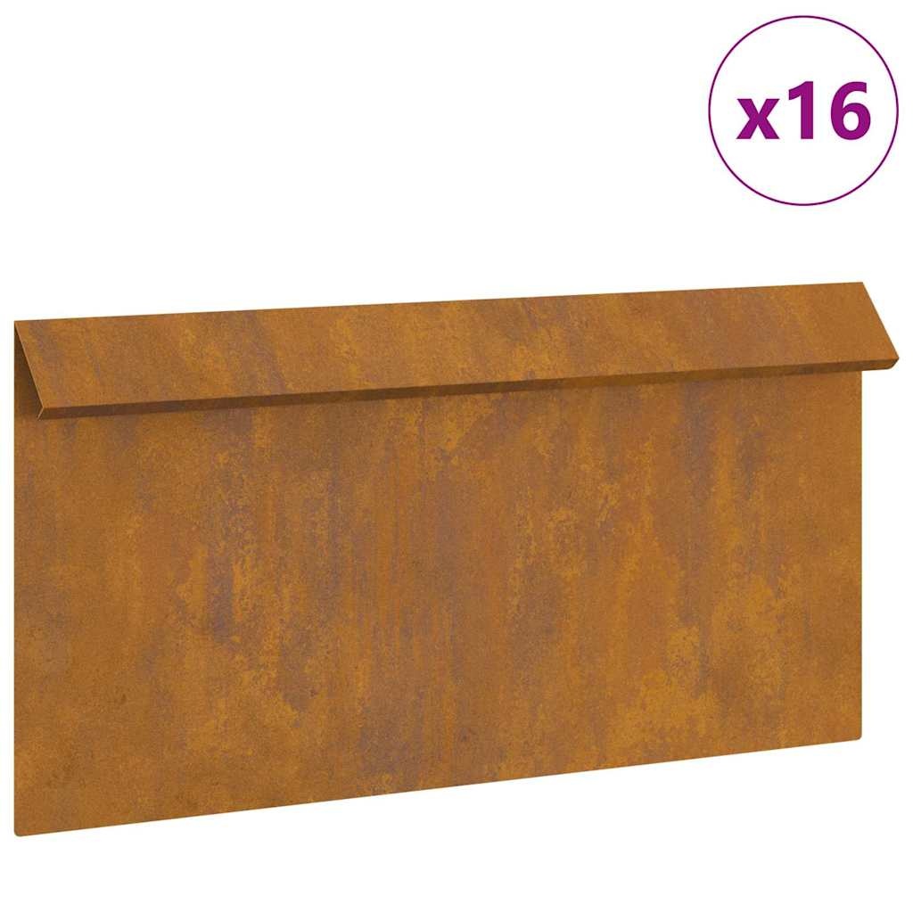 VidaXL Slakkenhekje 16 pcs Roestig 50 x 3,5 x 25 cm Cortenstaal