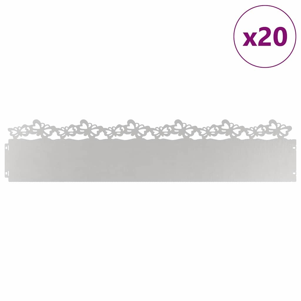 VidaXL Gazonranden 20 pcs Zilver 103 x 0,05 x 22 cm Roestvrij staal