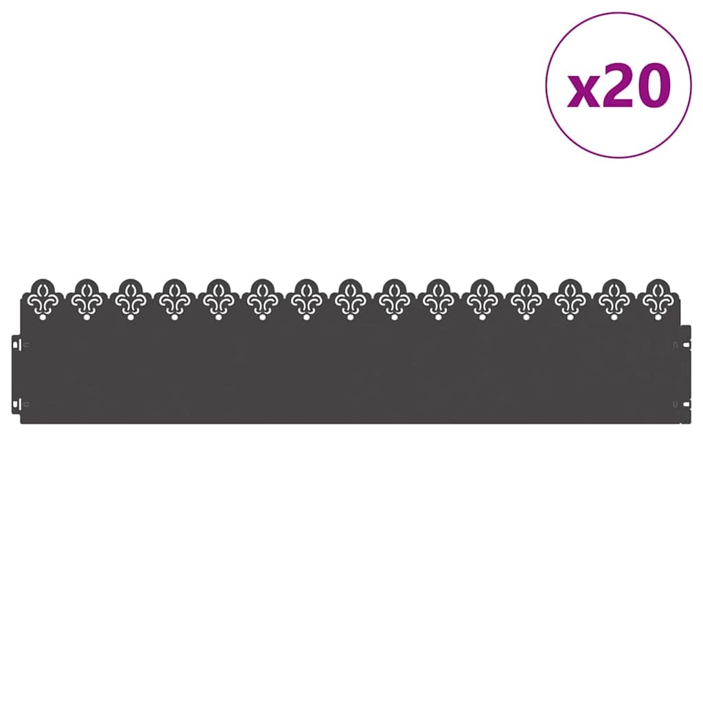 VidaXL Gazonranden 20 pcs Zwart 103 x 0,05 x 22 cm Staal