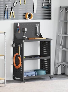 VidaXL Gereedschapswagen Zwart 65 x 35 x 111 cm Koudgewalst staal