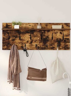 VidaXL Wandgemonteerde kapstok met plank Gerookt eiken Bewerkt hout