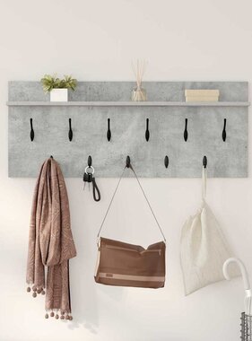 VidaXL Wandgemonteerde kapstok met plank Betongrijs Bewerkt hout