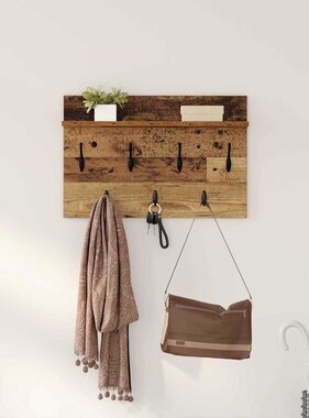 VidaXL Wandgemonteerde kapstok Oud hout 60 x 40 x 12 cm Bewerkt hout