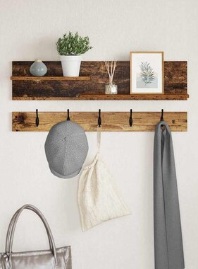 VidaXL Wandgemonteerde kapstok Oud hout 90 x 15 x 36 cm Bewerkt hout