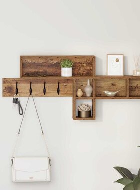 VidaXL Wandgemonteerde kapstok met plank Oud hout 100 x 12 x 43.5 cm