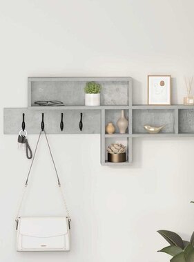 VidaXL Wandgemonteerde kapstok met plank Betongrijs 100 x 12 x 43.5 cm
