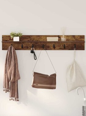 VidaXL Wandgemonteerde kapstok Gerookt eiken 100 x 10.5 x 18 cm