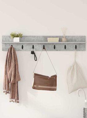 VidaXL Wandgemonteerde kapstok met plank Betongrijs 100 x 10.5 x 18 cm