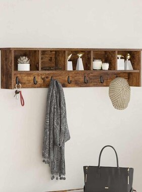 VidaXL Wandgemonteerde kapstok Gerookt eiken 100 x 16 x 26 cm