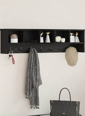 VidaXL Wandgemonteerde kapstok met plank Zwart eiken 100 x 16 x 26 cm