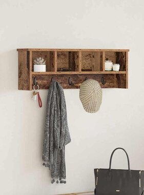 VidaXL Wandgemonteerde kapstok Oud hout 75 x 16 x 26 cm Bewerkt hout
