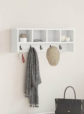 VidaXL Wandgemonteerde kapstok Wit 75 x 16 x 26 cm Bewerkt hout