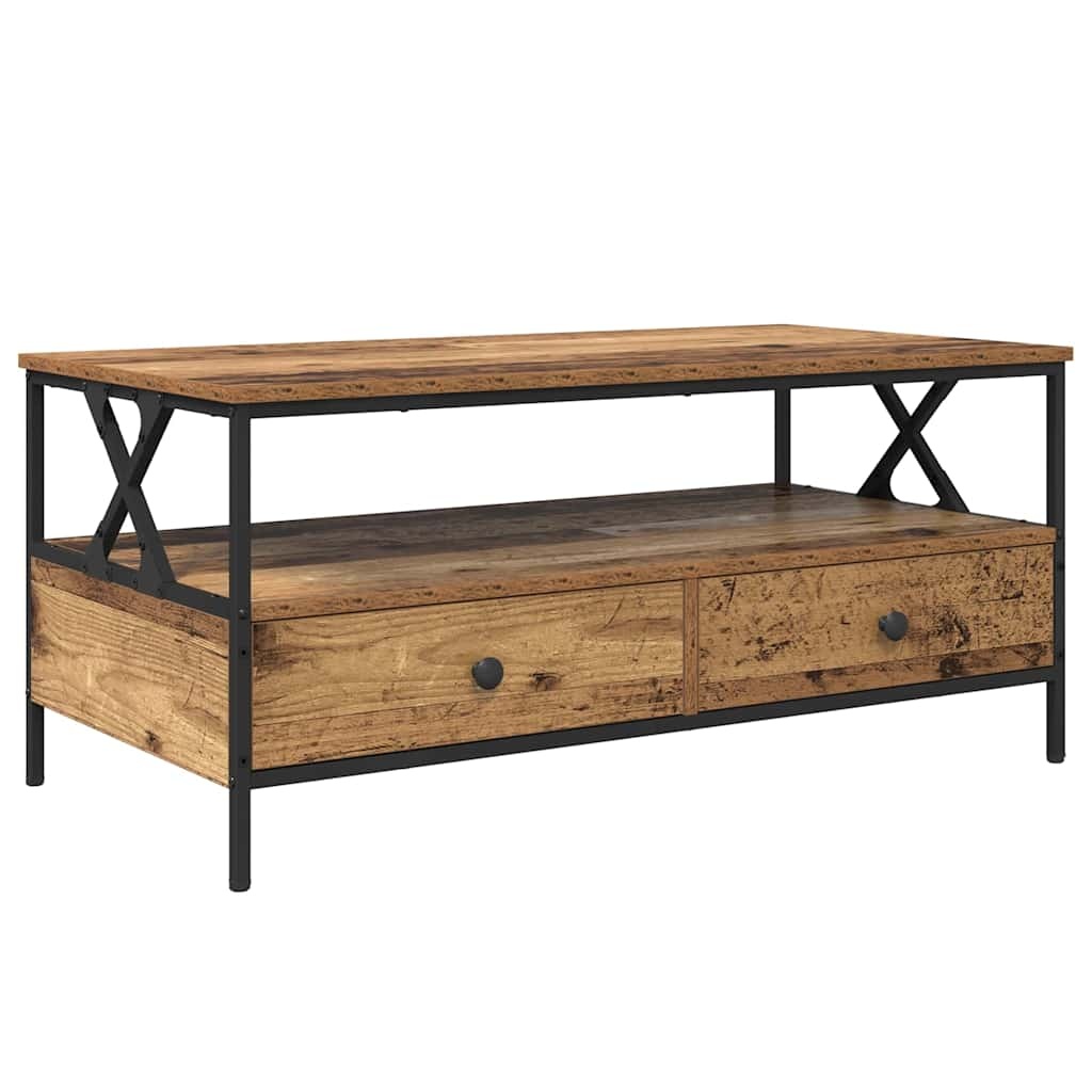 VidaXL Salontafel with Drawer Oud hout 100 x 51 x 45 cm Bewerkt hout