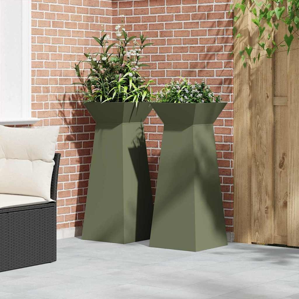 VidaXL Pilaar Plantenbak 2 pcs Olijfgroen 40 x 40 x 100 cm