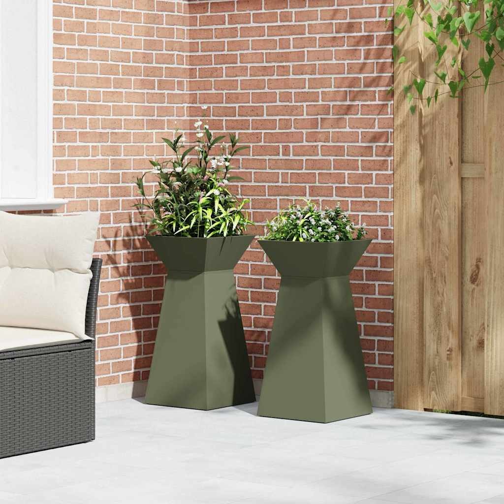 VidaXL Pilaar Plantenbak 2 pcs Olijfgroen 35 x 35 x 73 cm