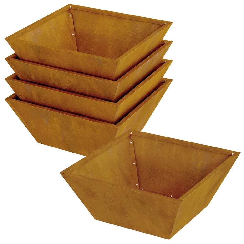 VidaXL Tuin Bloempot 5 pcs Roestig 40 x 40 x 15 cm Cortenstaal
