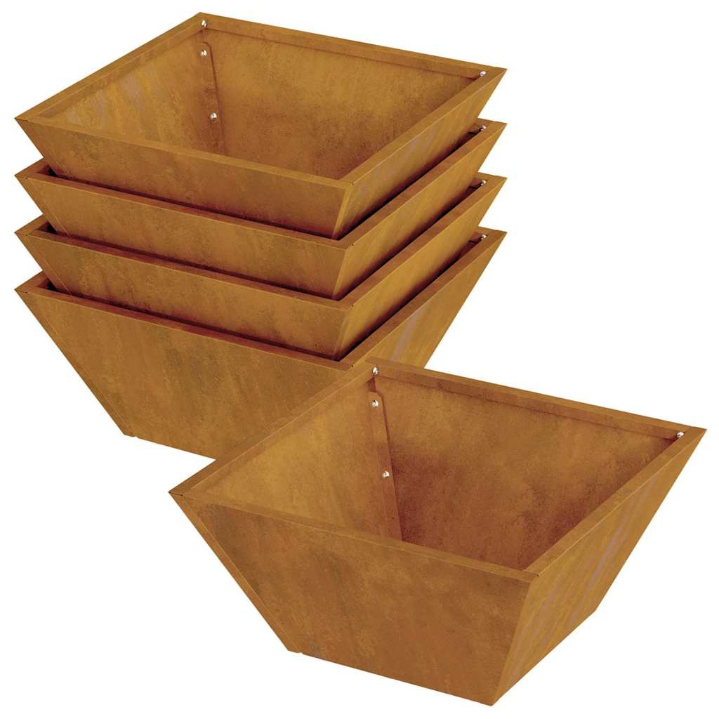 VidaXL Tuin Bloempot 5 pcs Roestig 35 x 35 x 15 cm Cortenstaal