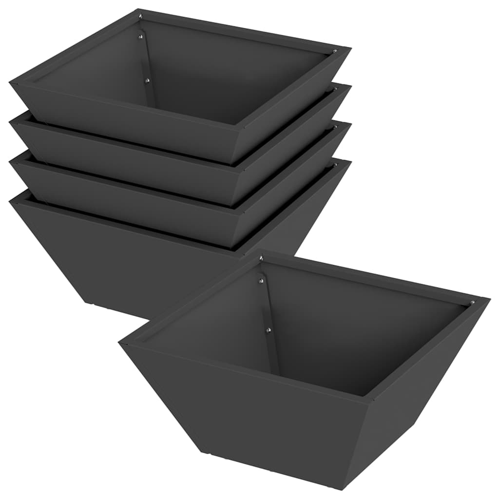 VidaXL Tuin Bloempot 5 pcs Zwart 35 x 35 x 15 cm Koudgewalst staal