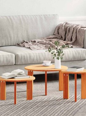 VidaXL Salontafel 3 pcs Wasbruin Massief grenenhout