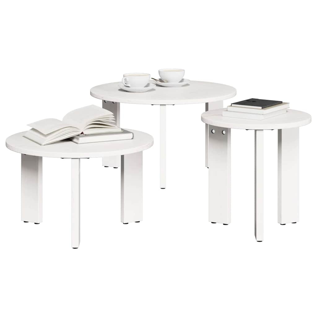 VidaXL Salontafel 3 pcs Wit Massief grenenhout