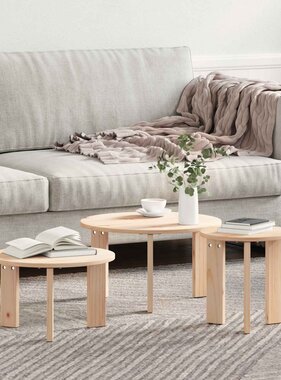 VidaXL Salontafel 3 pcs Naturel Massief grenenhout