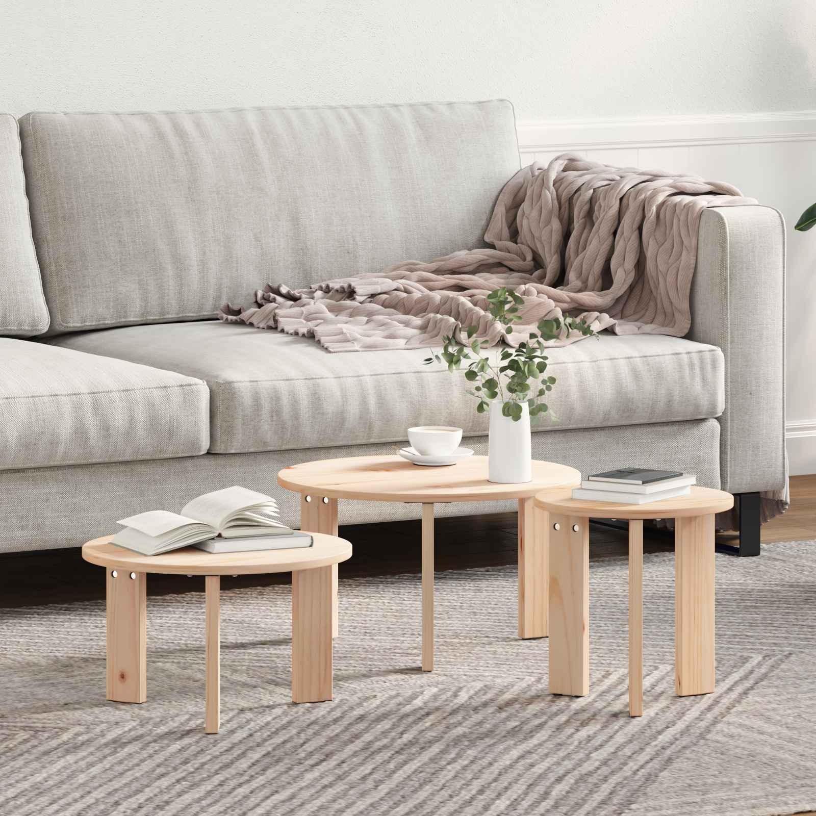 VidaXL Salontafel 3 pcs Naturel Massief grenenhout