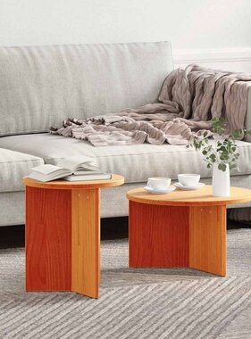 VidaXL Salontafel 2 pcs Wasbruin Massief grenenhout