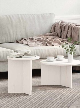 VidaXL Salontafel 2 pcs Wit Massief grenenhout