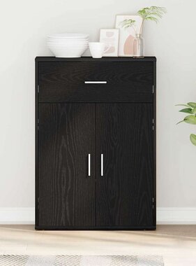 VidaXL Dressoir met lade Zwart Eiken 60 x 30 x 84 cm Bewerkt hout