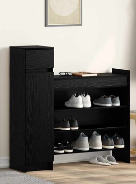VidaXL Schoenenkast Zwart Eiken 100,5 x 28 x 100 cm Bewerkt hout