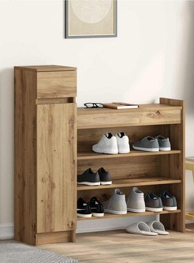 VidaXL Schoenenkast Artisan Eiken 100,5 x 28 x 100 cm Bewerkt hout
