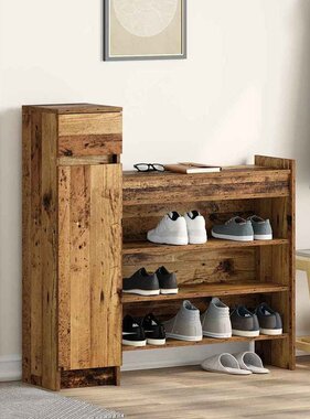VidaXL Schoenenkast met lade Oudhout 100,5 x 28 x 100 cm Bewerkt hout