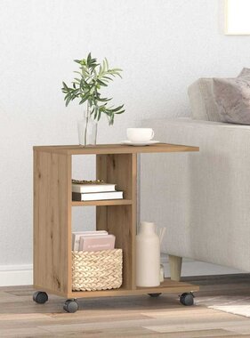 VidaXL Bijzettafel met plank artisanaal eikenkleurig 50 x 30 x 55 cm